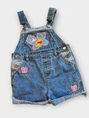 Vintage Pooh Butterfly Embroidered Denim Shortalls 3/4T